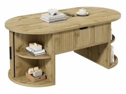 Best ModernLuxe Mesa de centro ovalada elevable 100x50x40,5 cm - Estantes abiertos y almacenamiento oculto - 2 puertas correderas - MDF - Natural Color natural claro
