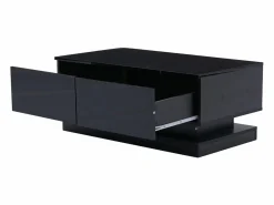 Sale Hauss Spole Mesa de centro rectangular 90x50x38cm con 2 cajones, LED incluido, cuerpo en lacado brillo Negro