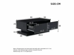 Sale Hauss Spole Mesa de centro rectangular 90x50x38cm con 2 cajones, LED incluido, cuerpo en lacado brillo Negro