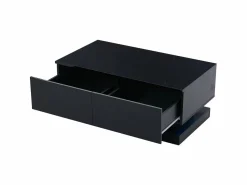 Sale Hauss Spole Mesa de centro rectangular 90x50x38cm con 2 cajones, LED incluido, cuerpo en lacado brillo Negro