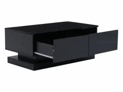 Sale Hauss Spole Mesa de centro rectangular 90x50x38cm con 2 cajones, LED incluido, cuerpo en lacado brillo Negro