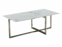 Mesa de centro rectangular - Cristal templado efecto mármol - Metal plateado - CHIARA