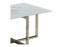 Mesa de centro rectangular - Cristal templado efecto mármol - Metal plateado - CHIARA