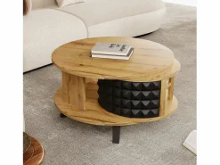 Merax Mesa de centro redonda con estantes de almacenamiento giratorios - 85,2 x 80 x 45,2 cm - Tablero de partículas - Natural + Negro