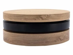 Vente-unique Mesa de centro redonda giratoria con 1 estante de MDF - Negro y natural claro - JANITA