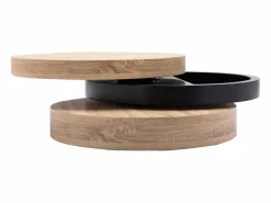 Vente-unique Mesa de centro redonda giratoria con 1 estante de MDF - Negro y natural claro - JANITA
