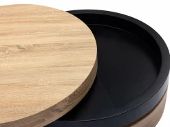 Vente-unique Mesa de centro redonda giratoria con 1 estante de MDF - Negro y natural claro - JANITA