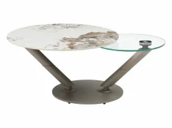 Discount Mesa de centro tableros pivotantes de cerámica y vidrio templado - Efecto mármol blanco - ELDOVA Mesa De Centro