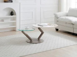 Discount Mesa de centro tableros pivotantes de cerámica y vidrio templado - Efecto mármol blanco - ELDOVA Mesa De Centro
