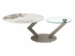Discount Mesa de centro tableros pivotantes de cerámica y vidrio templado - Efecto mármol blanco - ELDOVA Mesa De Centro