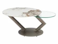 Discount Mesa de centro tableros pivotantes de cerámica y vidrio templado - Efecto mármol blanco - ELDOVA Mesa De Centro