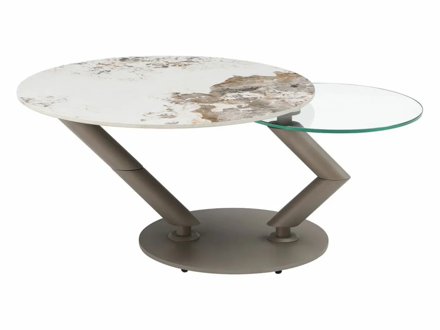 Discount Mesa de centro tableros pivotantes de cerámica y vidrio templado - Efecto mármol blanco - ELDOVA Mesa De Centro