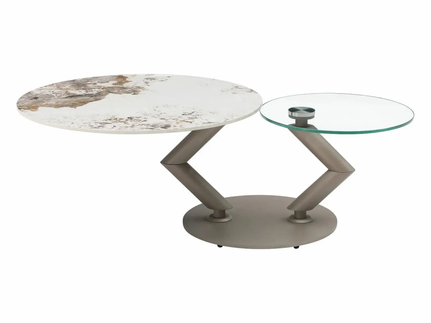 Discount Mesa de centro tableros pivotantes de cerámica y vidrio templado - Efecto mármol blanco - ELDOVA Mesa De Centro