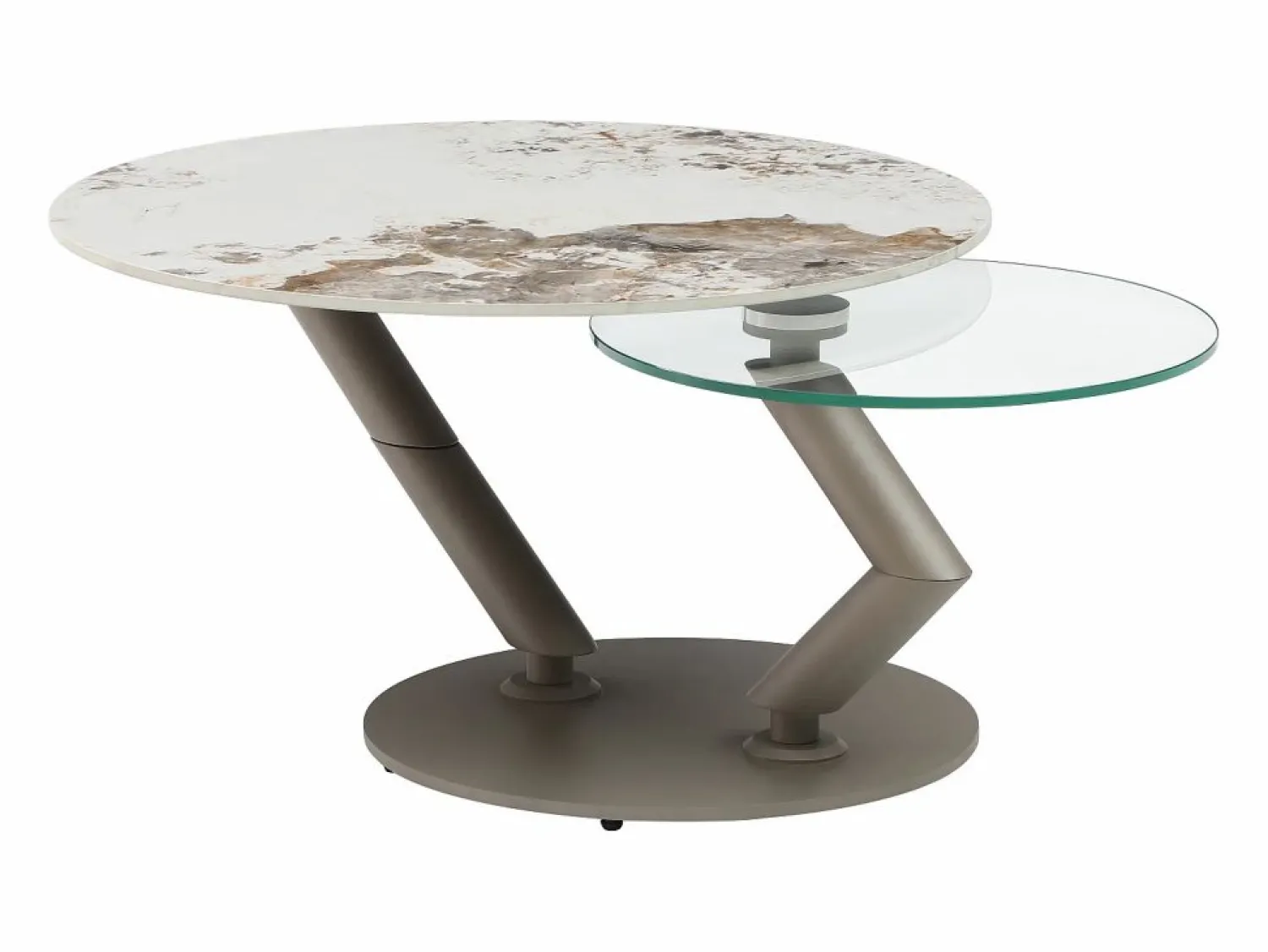 Discount Mesa de centro tableros pivotantes de cerámica y vidrio templado - Efecto mármol blanco - ELDOVA Mesa De Centro