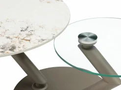 Discount Mesa de centro tableros pivotantes de cerámica y vidrio templado - Efecto mármol blanco - ELDOVA Mesa De Centro