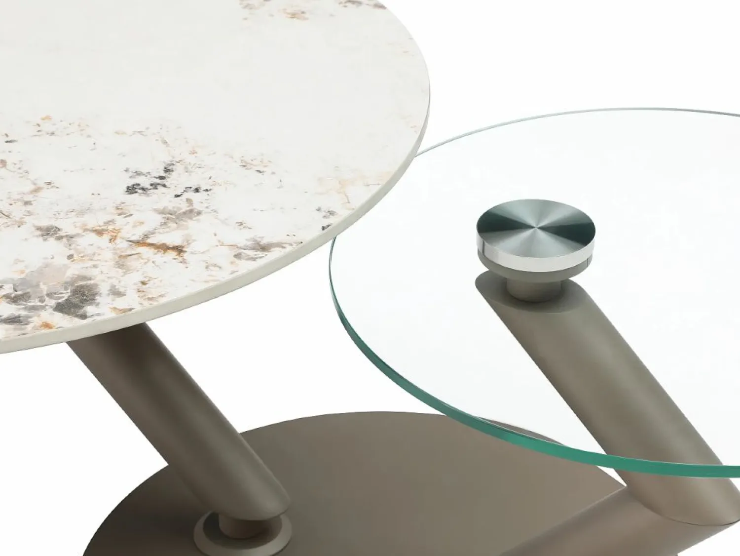 Discount Mesa de centro tableros pivotantes de cerámica y vidrio templado - Efecto mármol blanco - ELDOVA Mesa De Centro