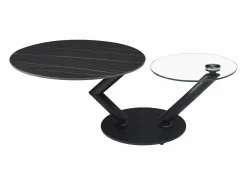 Vente-unique Mesa de centro tapas giratorias de cerámica y cristal templado - Efecto mármol negro - ELDOVA