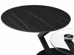 Vente-unique Mesa de centro tapas giratorias de cerámica y cristal templado - Efecto mármol negro - ELDOVA