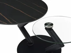 Vente-unique Mesa de centro tapas giratorias de cerámica y cristal templado - Efecto mármol negro - ELDOVA