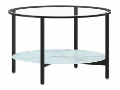 New vidaxl Mesa de centro vidrio templado y mármol blanco 70 cm Negro