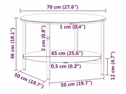 New vidaxl Mesa de centro vidrio templado y mármol blanco 70 cm Negro