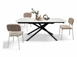 Clearance Mesa de cerámica blanca, base de metal , extensible 120x88-180x88 cm - BONIFACIO Negro