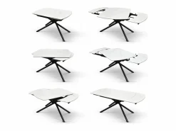Clearance Mesa de cerámica blanca, base de metal , extensible 120x88-180x88 cm - BONIFACIO Negro