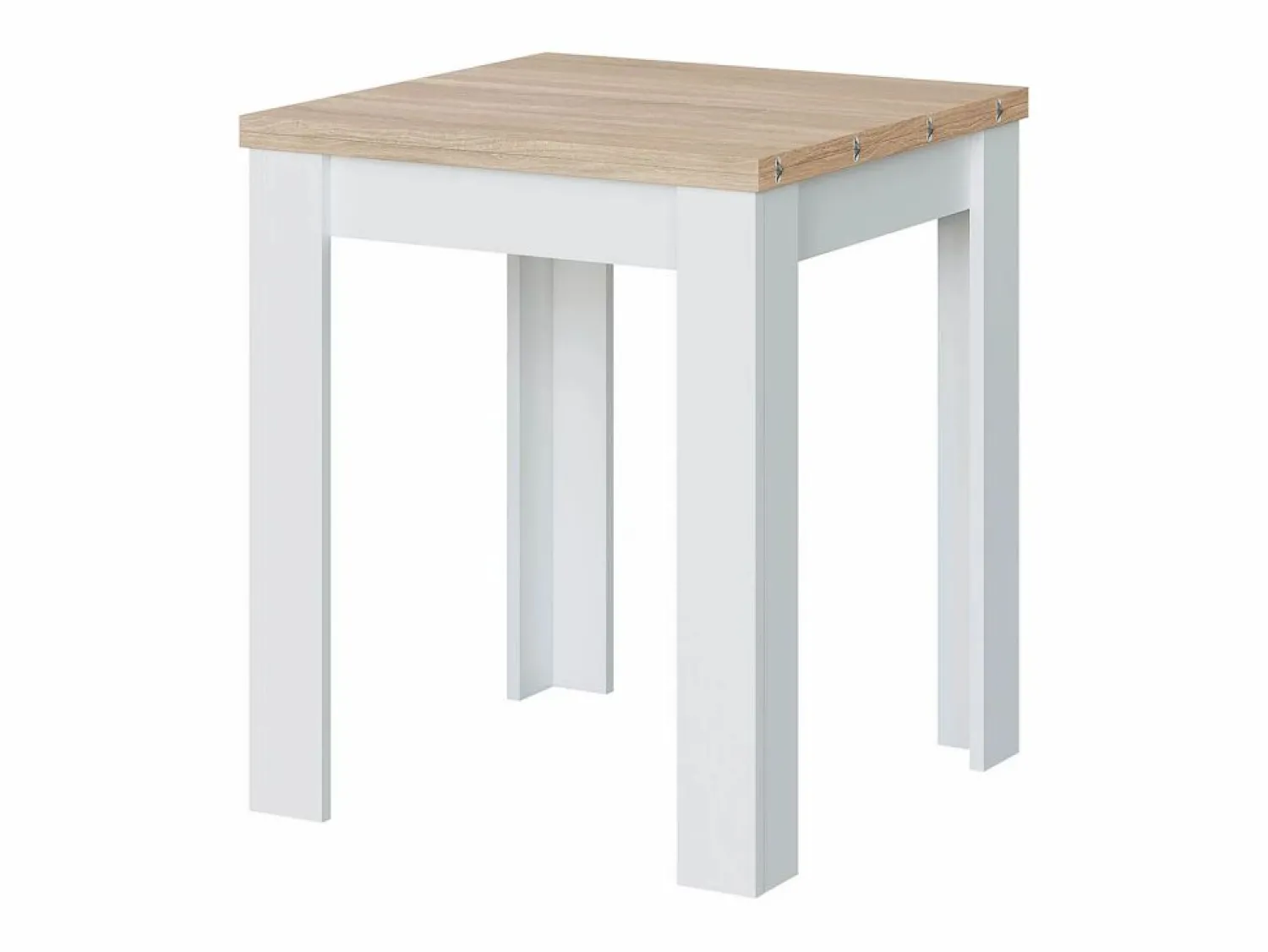 Mesa de Cocina Extensible con Acabado en Color Blanco Artik y Roble Canadian - Dim: 67-134 cm (Ancho) x 67 cm (Fondo) x 79 cm (Alto)