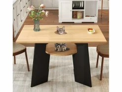 Merax Mesa de comedor - 130 x 85 x 75 cm - con espacio para mascotas y bandeja de almacenamiento - MDF -