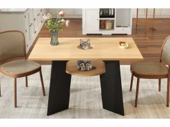 Merax Mesa de comedor - 130 x 85 x 75 cm - con espacio para mascotas y bandeja de almacenamiento - MDF -