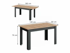 Vicco Mesa de comedor antracita/roble dorado 180x80x76 repose