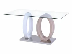 Clearance Vente-unique Mesa de comedor AYANE 6 cubiertos - Tapa cristal templado Color natural claro / Blanco