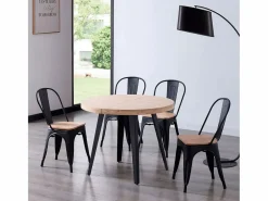 ADEC Mesa de comedor Berg extensible diseño redondo roble nordish/negro 76x80-120-160x80 cm