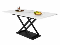 Discount Mesa de comedor blanca - Mesa de comedor extensible con patas de hierro negro - para cocina y sala de estar Blanco