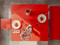 Online Mesa de comedor cuadrada tablero laminado de 3cm llama 100x100cm Rojo