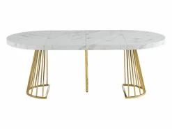 New Mesa de comedor de 2 a 12 comensales de MDF y acero - Efecto mármol blanco y dorado - FIRELA Mesa Extensible|Mesa De Comedor