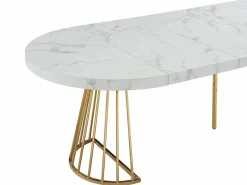 New Mesa de comedor de 2 a 12 comensales de MDF y acero - Efecto mármol blanco y dorado - FIRELA Mesa Extensible|Mesa De Comedor