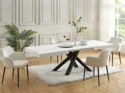 Best Mesa de comedor de 6 a 10 cubiertos de MDF y metal - Efecto mármol y negro - CATONAV Mesa Extensible|Mesa De Comedor