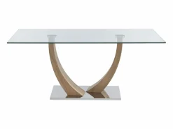 Clearance Mesa de comedor de 6 plazas de vidrio templado, acero y MDF natural claro - MELODIE II Mesa De Comedor