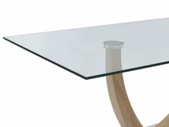 Clearance Mesa de comedor de 6 plazas de vidrio templado, acero y MDF natural claro - MELODIE II Mesa De Comedor