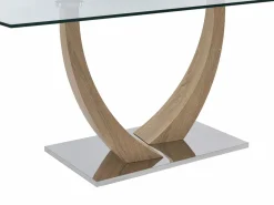 Clearance Mesa de comedor de 6 plazas de vidrio templado, acero y MDF natural claro - MELODIE II Mesa De Comedor