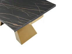 Clearance Mesa de comedor de cristal templado, cerámica y metal - Efecto mármol negro y dorado - LOZIPA Mesa Extensible|Mesa De Comedor
