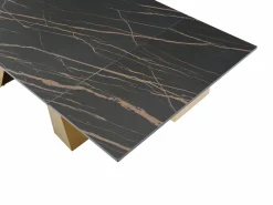 Clearance Mesa de comedor de cristal templado, cerámica y metal - Efecto mármol negro y dorado - LOZIPA Mesa Extensible|Mesa De Comedor