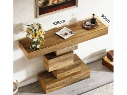 Tribesigns Mesa de comedor de granja de 108 cm, mesa de salón estrecha de madera detrás del sofá con base geométrica