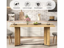 Merax Mesa de comedor de madera de estilo escandinavo - 150 x 80 x 75 cm - veta de roble - MDF - natural