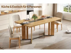 Merax Mesa de comedor de madera de estilo escandinavo - 150 x 80 x 75 cm - veta de roble - MDF - natural