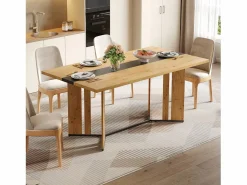 Merax Mesa de comedor de madera de estilo escandinavo - 150 x 80 x 75 cm - veta de roble - MDF - natural