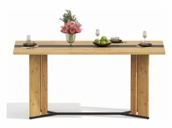 Merax Mesa de comedor de madera de estilo escandinavo - 150 x 80 x 75 cm - veta de roble - MDF - natural