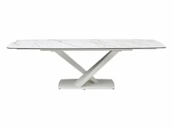 Maison Céphy Mesa de comedor de vidrio templado, cerámica y metal - Efecto mármol - MALATA