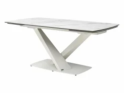 Maison Céphy Mesa de comedor de vidrio templado, cerámica y metal - Efecto mármol - MALATA